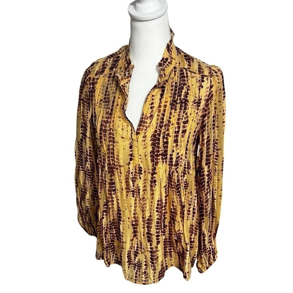ANTHROPOLOGIE extra small Maritzia Tie-Dye Blouse yellow purple long sleeve - Picture 2 of 12